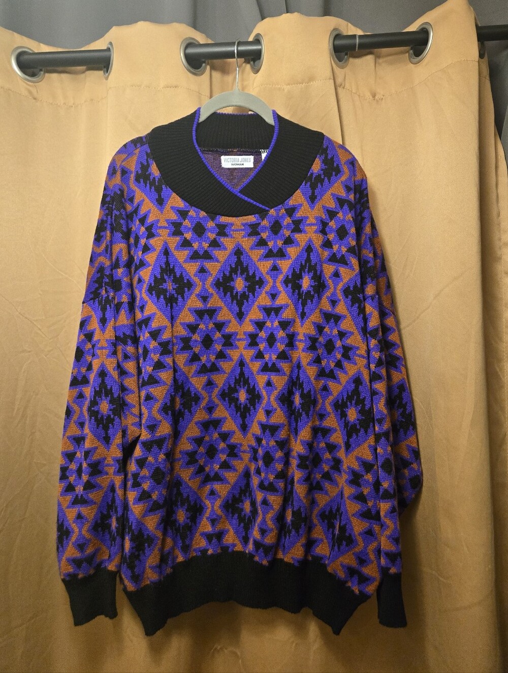 Vintage Victoria Jones Purple & Orange Geometric V-Neck Women's Sweater 3x